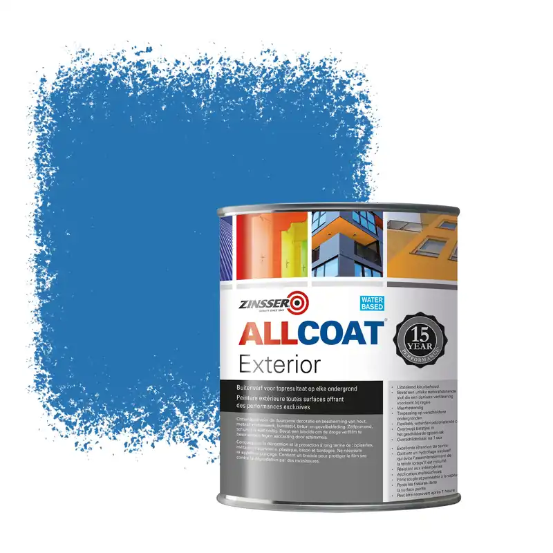 Zinsser Allcoat Exterior Muurverf RAL 5015 Hemelsblauw - 1 liter Must-Have