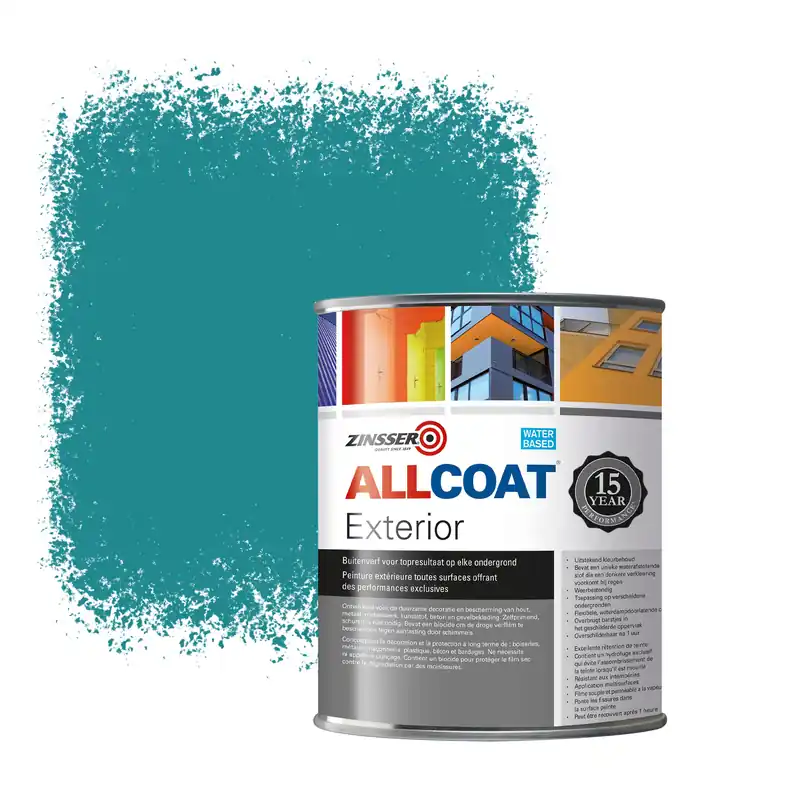 Zinsser Allcoat Exterior Muurverf RAL 5018 Turkooisblauw - 1 liter Exclusieve Aanbieding