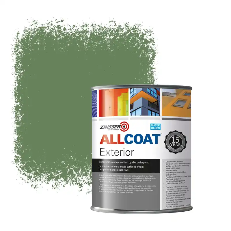 Goedkoop Zinsser Allcoat Exterior Muurverf RAL 6011 Resedagroen - 1 liter