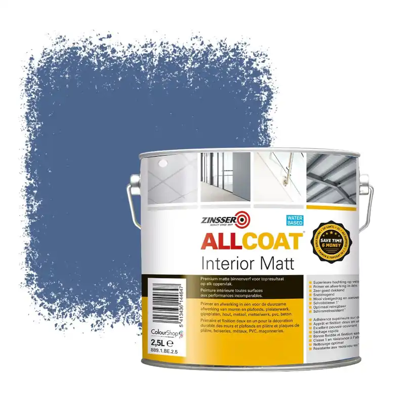 Populair Zinsser Allcoat Interior Muurverf RAL 5023 Verblauw - 2,5 liter