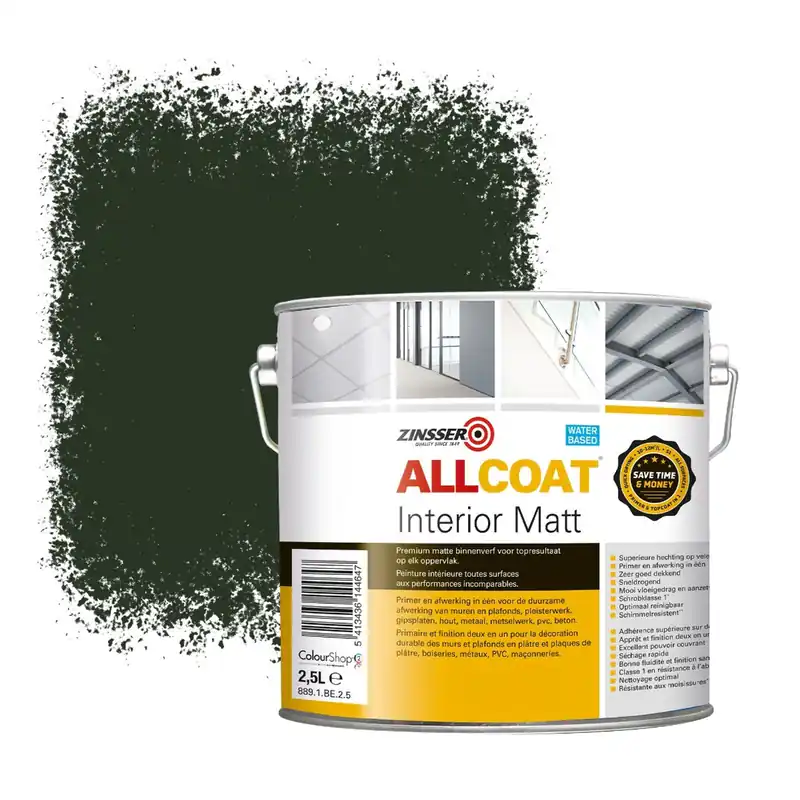 Gecertificeerd Zinsser Allcoat Interior Muurverf RAL 6007 Flessengroen - 2,5 liter