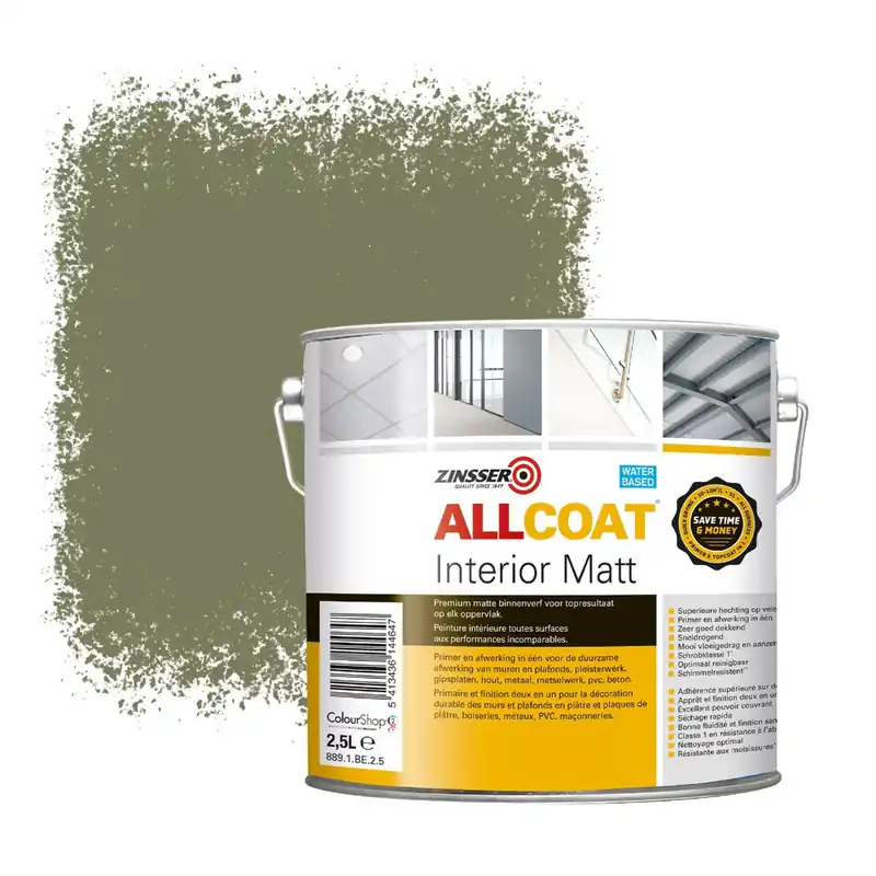 Op = Op Zinsser Allcoat Interior Muurverf RAL 6013 Rietgroen - 2,5 liter