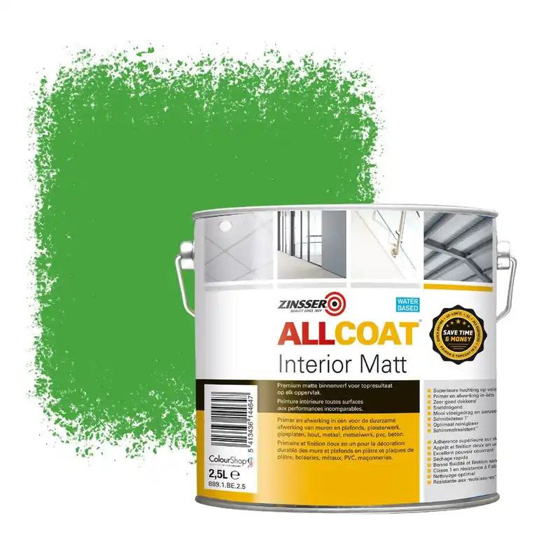 Zinsser Allcoat Interior Muurverf RAL 6018 Geelgroen - 2,5 liter Bestseller