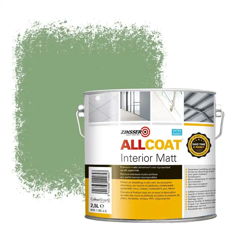 Weekendaanbieding Zinsser Allcoat Interior Muurverf RAL 6021 Lichtgroen - 2,5 liter