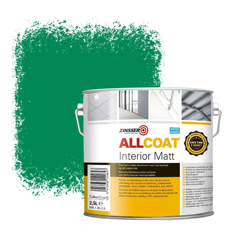 Seizoensaanbieding Zinsser Allcoat Interior Muurverf RAL 6024 Verkeersgroen - 2,5 liter