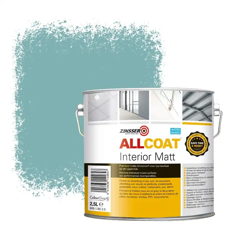 Nu Kopen Zinsser Allcoat Interior Muurverf RAL 6034 Pastelturkoois - 2,5 liter