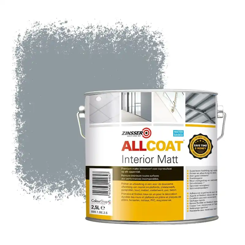 Veilige Betaling Zinsser Allcoat Interior Muurverf RAL 7001 Zilvergrijs - 2,5 liter
