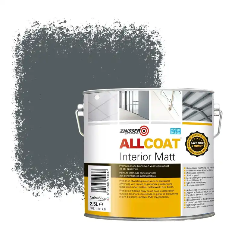 Gratis Retour Zinsser Allcoat Interior Muurverf RAL 7011 IJzergrijs - 2,5 liter