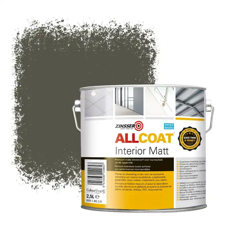 Direct Beschikbaar Zinsser Allcoat Interior Muurverf RAL 7013 Bruingrijs - 2,5 liter