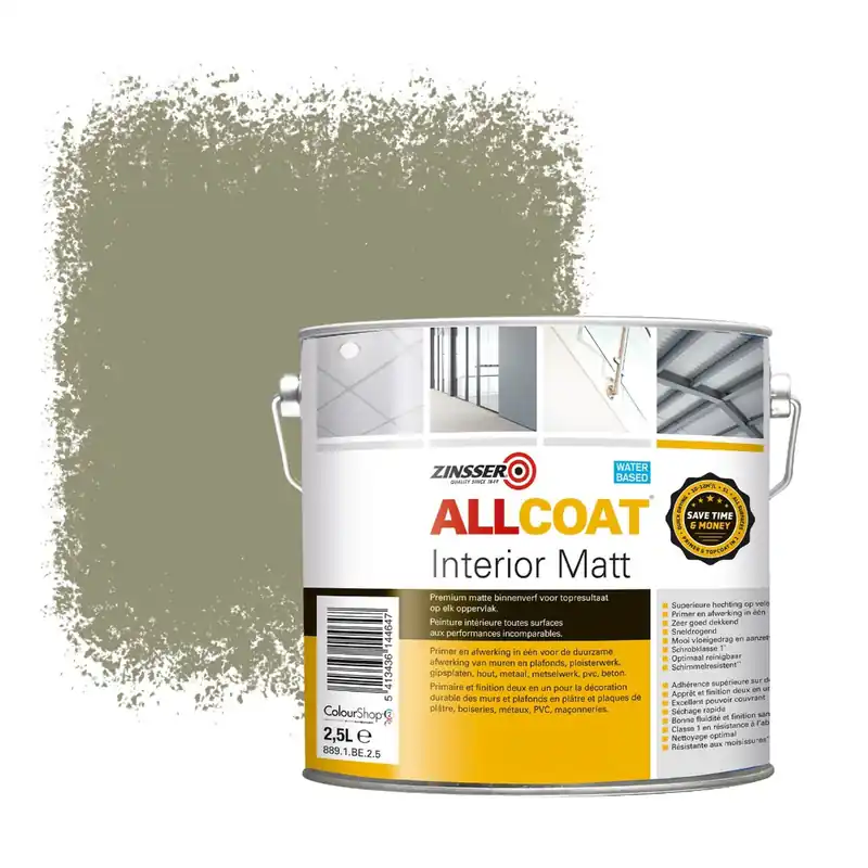 Gecertificeerd Zinsser Allcoat Interior Muurverf RAL 7034 Geelgrijs - 2,5 liter