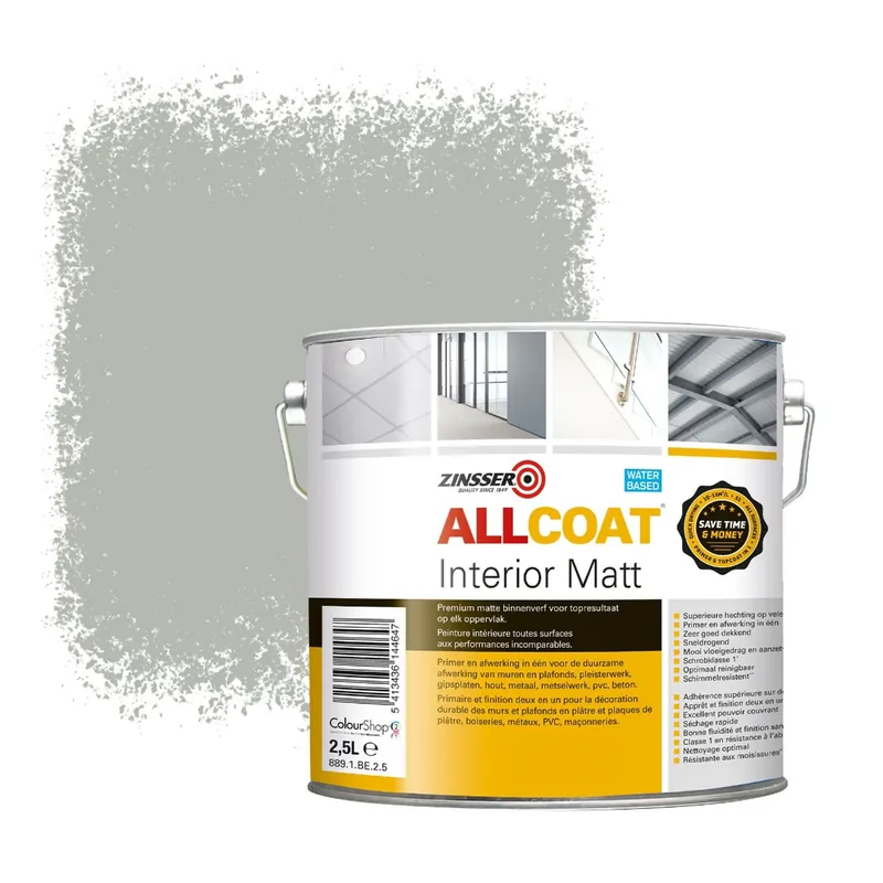Zinsser Allcoat Interior Muurverf RAL 7038 Agaatgrijs - 2,5 liter Beperkte Voorraad
