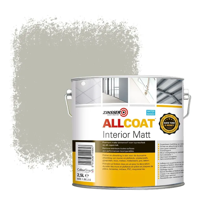 Zinsser Allcoat Interior Muurverf RAL 7044 Zijdegrijs - 2,5 liter Veilige Betaling