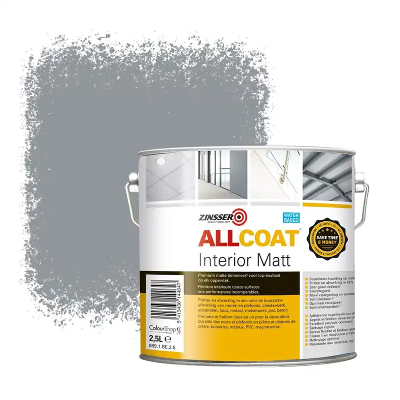 Zinsser Allcoat Interior Muurverf RAL 7045 Telegrijs 2,5 - 2,5 liter Exclusieve Aanbieding