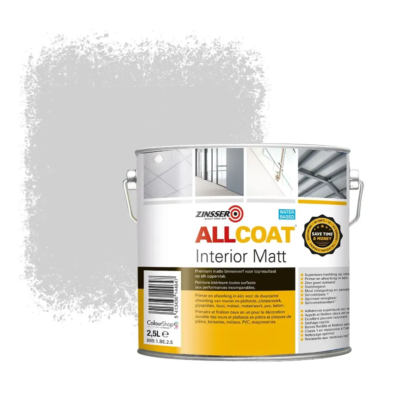 Zinsser Allcoat Interior Muurverf RAL 7047 Telegrijs 4 - 2,5 liter Laatste Kans