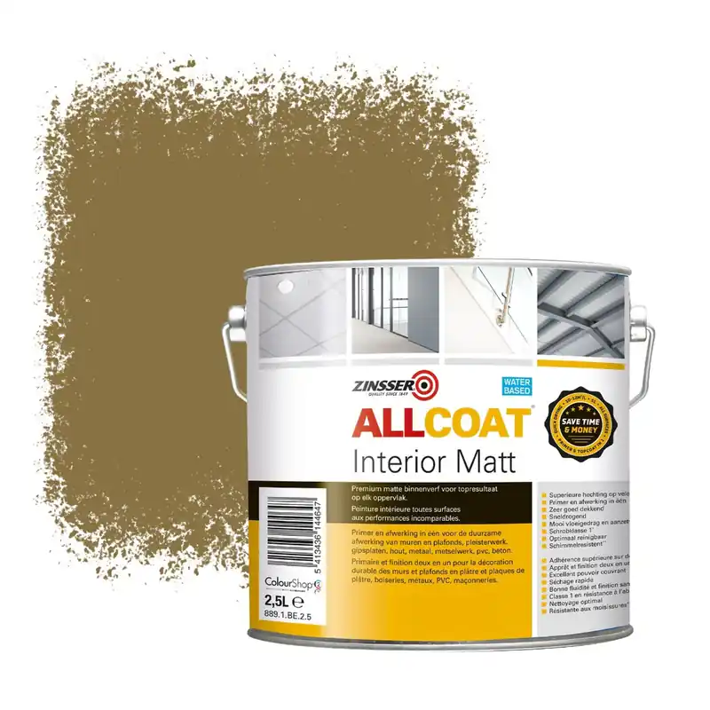 Zinsser Allcoat Interior Muurverf RAL 8000 Groenbruin - 2,5 liter Betrouwbaar