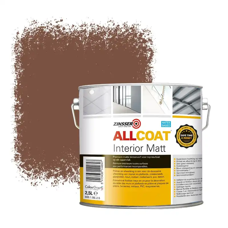 Zinsser Allcoat Interior Muurverf RAL 8002 Signaalbruin - 2,5 liter Must-Have