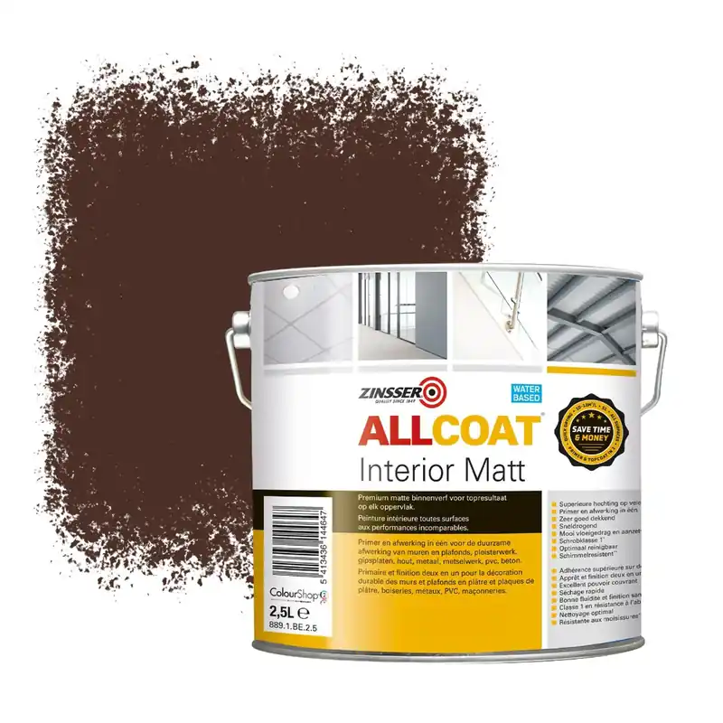 Voordeelprijs Zinsser Allcoat Interior Muurverf RAL 8016 Mahoniebruin - 2,5 liter