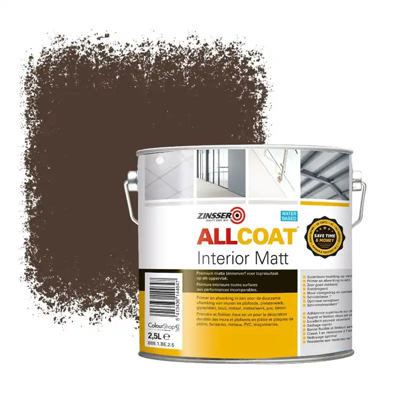 Exclusieve Aanbieding Zinsser Allcoat Interior Muurverf RAL 8028 Terrabruin - 2,5 liter