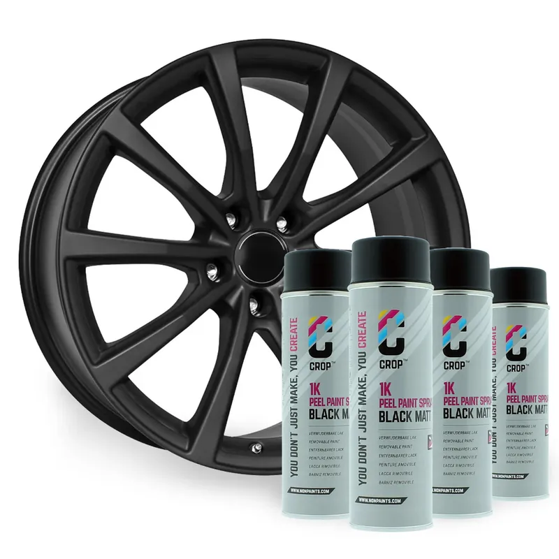 Korting CROP Peel Paint Spray Velgenset ZWART MAT - 4x 500ml