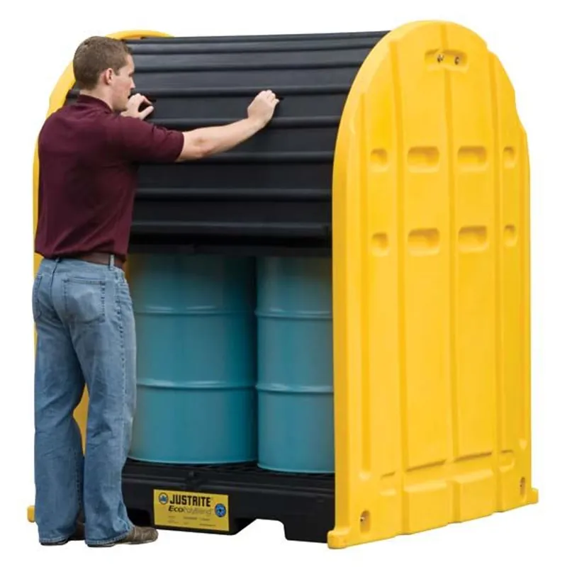 JUSTRITE EcoPolyBlend DrumShed PE opslagdepot voor gevaarlijke stoffen met roldeur Superprijs