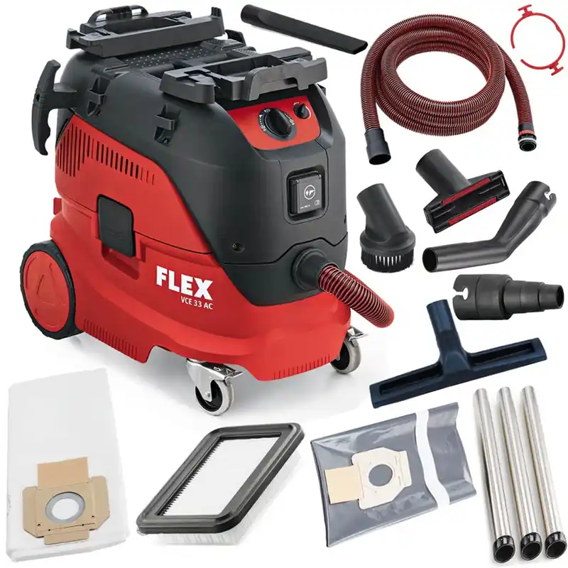 FLEX VCE 33 M AC-Kit Industrie Stofzuiger 1400 Watt met 30 liter ketel, automatische filterreiniging inclusief accessoires & reinigingsset Klasse M Snelle Levering