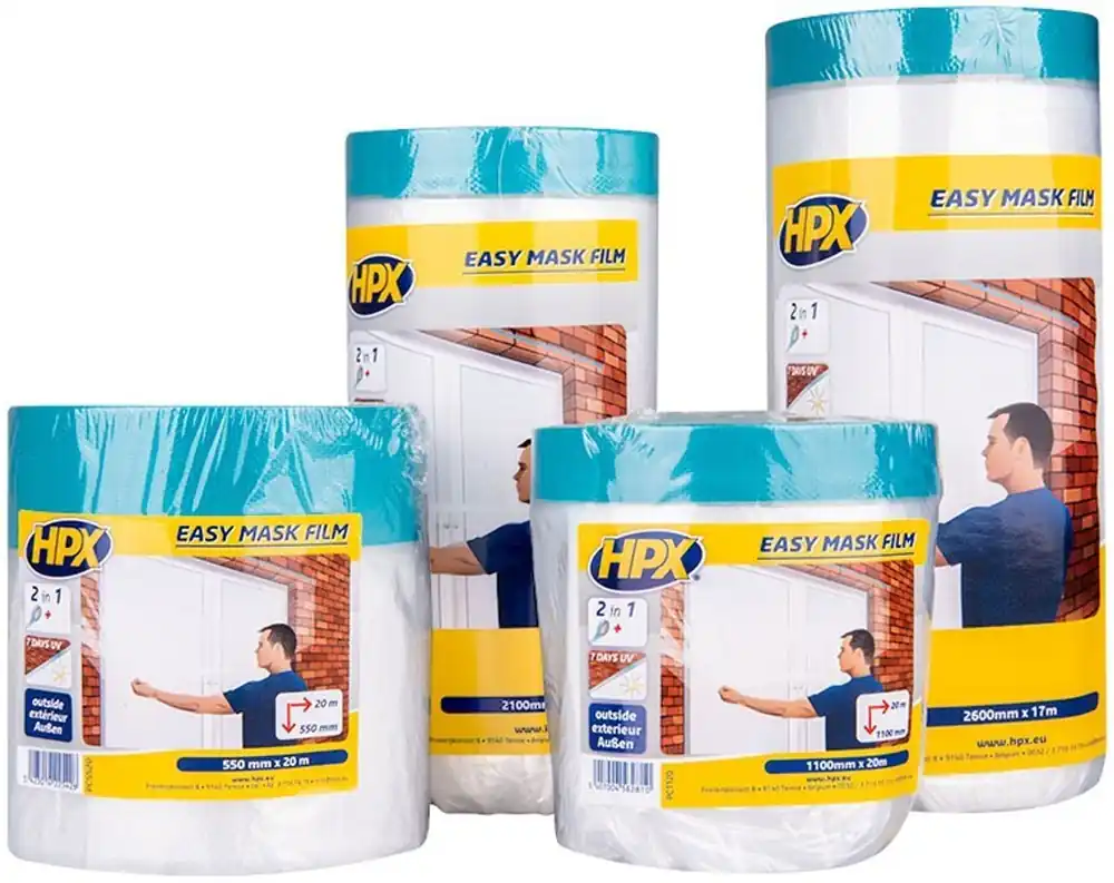 Direct Beschikbaar HPX EASY MASK OUTDOOR Afdekfolie met Masking Tape - Buitengebruik