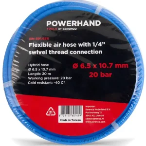 POWERHAND Flexibele Luchtslang 6,5 x 10,7mm + 1/4" Schroefdraadaansluiting - 20 meter Alleen Vandaag