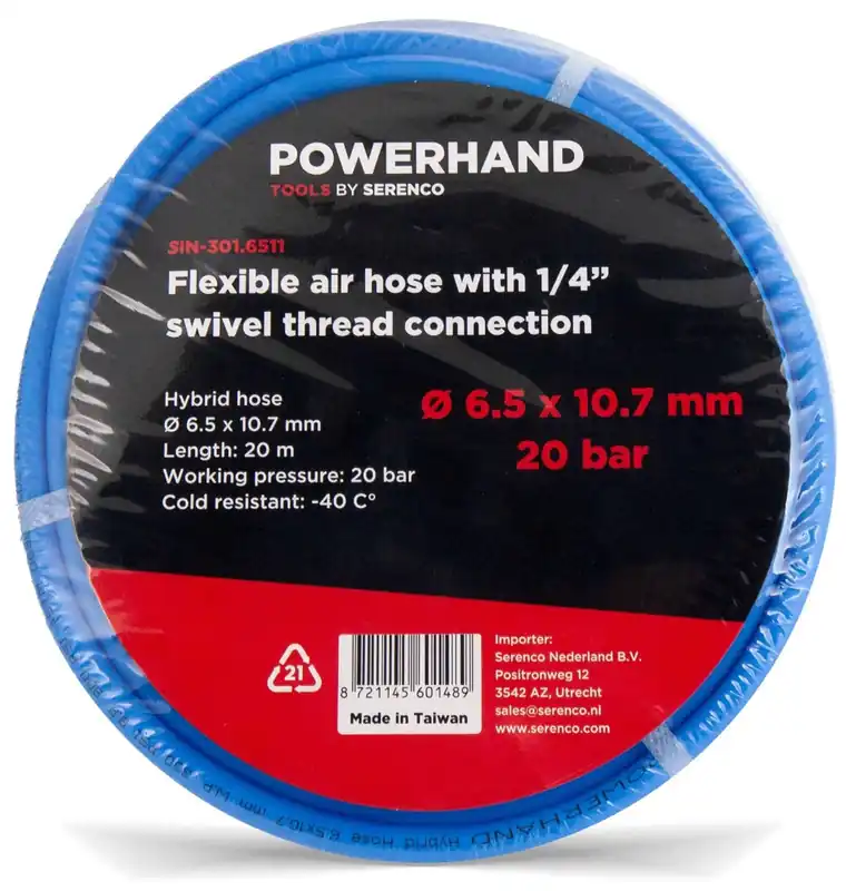 POWERHAND Flexibele Luchtslang 6,5 x 10,7mm + 1/4" Schroefdraadaansluiting - 20 meter Alleen Vandaag