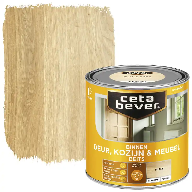 Gratis Retour Cetabever Binnenbeits Deur Kozijn en Meubel Transparant Zijdeglans - Blank