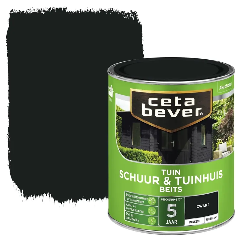 Cetabever Schuur en Tuinhuis Beits Dekkend Zijdeglans - Zwart Laatste Versie