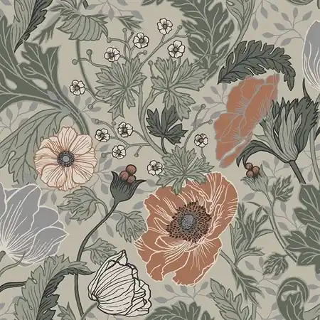 Dutch Wallcoverings Fagelsang - Anemone White/Lightgreen Direct Verzonden