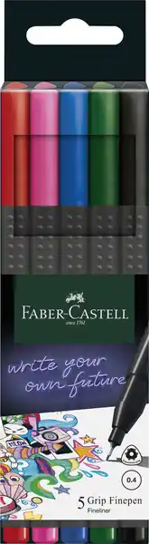 Faber Castell Fineliner Grip 0,4mm - etui 5 stuks Basic Op = Op