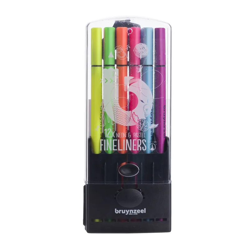 Bruynzeel Fineliner set neon & pastel - 12 kleuren Finale Uitverkoop