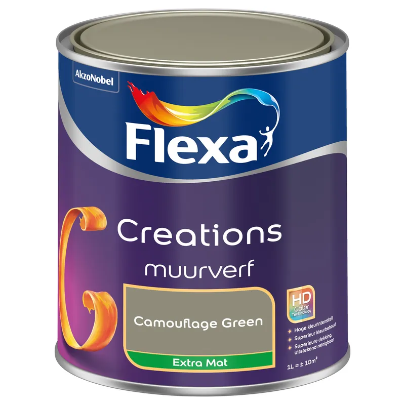 Op = Op Flexa Creations Muurverf Extra Mat - Camouflage Green