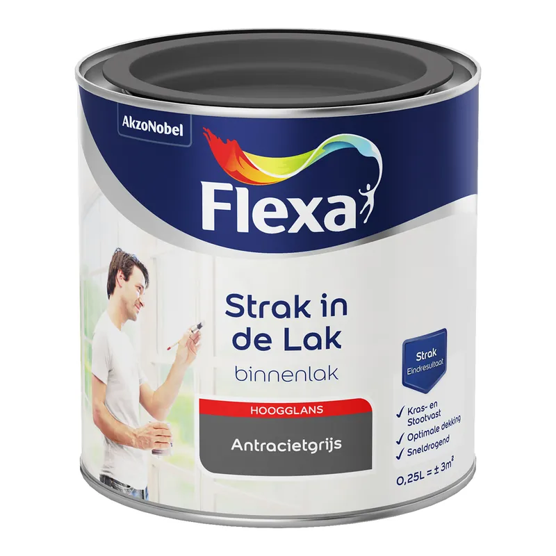 Gecertificeerd Flexa Strak in de Lak Binnenlak Hoogglans - Antracietgrijs