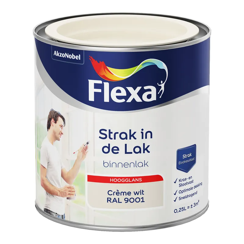 Flexa Strak in de Lak Binnenlak Hoogglans - Crème Wit - RAL 9001 Premium