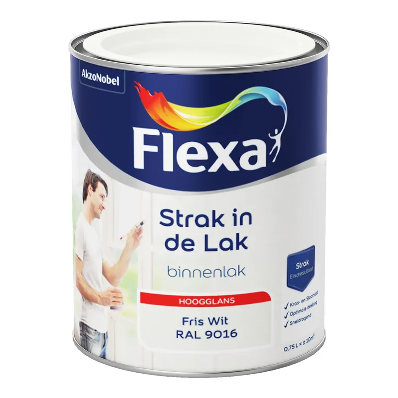 Flexa Strak in de Lak Binnenlak Hoogglans - Fris Wit - RAL 9016 Hoge Kwaliteit