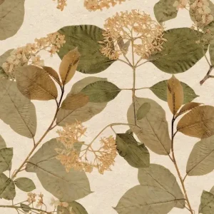 Laatste Versie Decoprint Herbarium Behang met bladeren en bloemen - HE27231