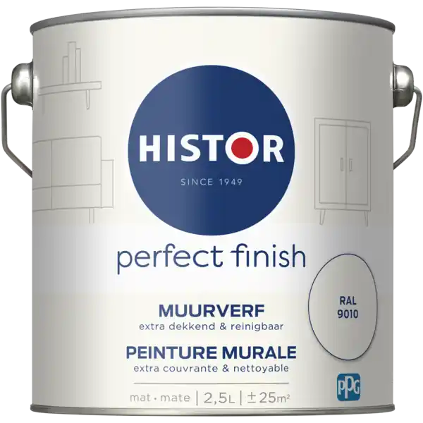 Tijdelijk Beschikbaar Histor Perfect Finish Muurverf Mat - Ral 9010 - 2,5 liter