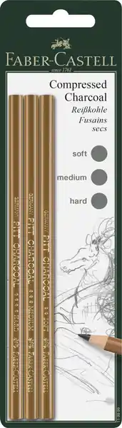Merkproduct Faber Castell Houtskool Pitt Monochrome - geperst 3 stuks op blister