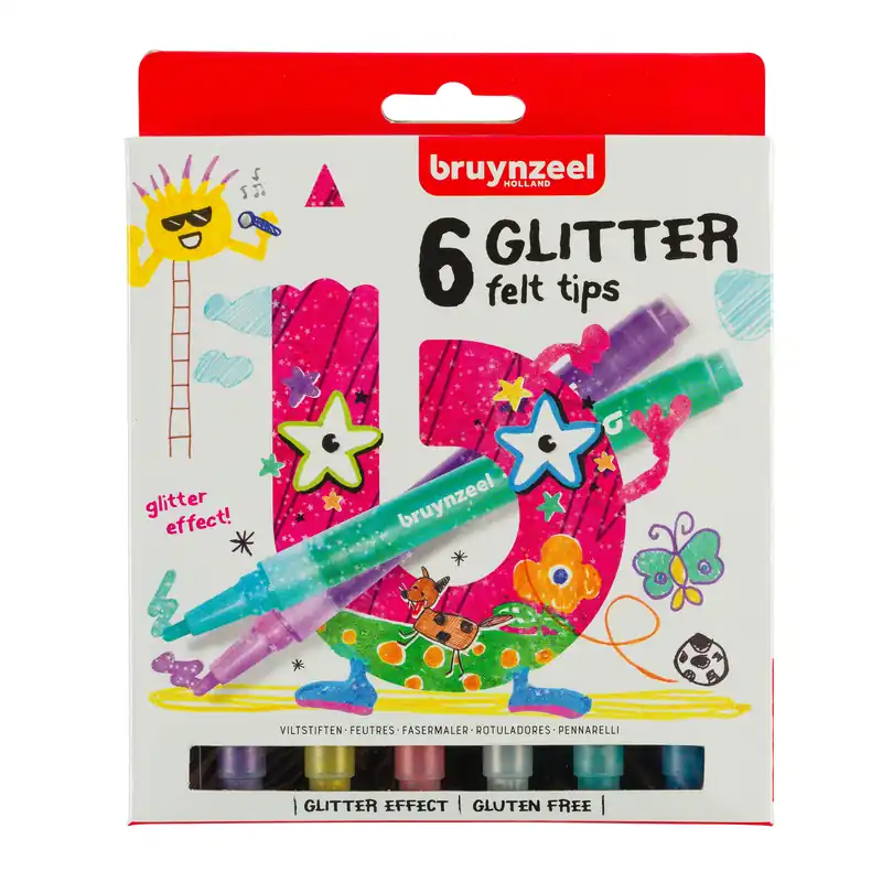 Op = Op Bruynzeel Kids Glitter viltstiften - 6 stuks