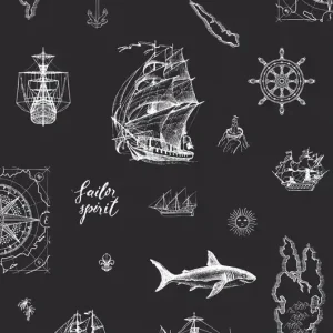 Noordwand Kids Walls Behang met nautische print met schepen, haaien en ankers - 45842 Rechtstreeks Van De Fabrikant