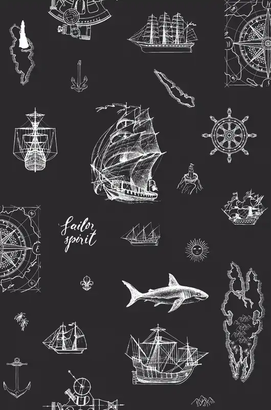 Noordwand Kids Walls Behang met nautische print met schepen, haaien en ankers - 45842 Rechtstreeks Van De Fabrikant