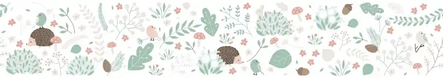 Noordwand Kids Walls Behangrand met egeltjes, vogels, paddestoelen en bloemen - 45873 Korting