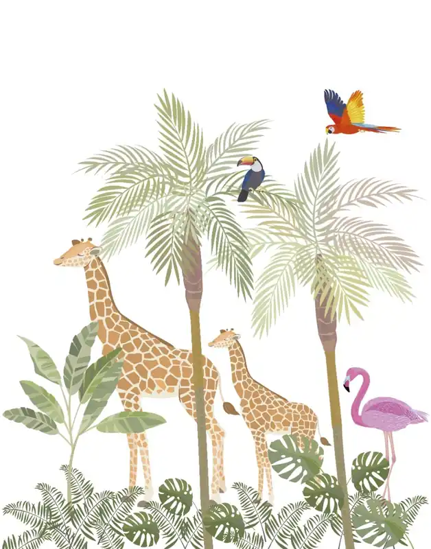 Noordwand Kids Walls Fotobehang giraffen en tropische vogels - 45884 Nu Kopen