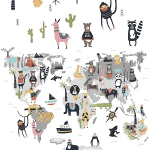 Noordwand Kids Walls Fotobehang kinderkamer wereldkaart dieren - 45875 Merkproduct
