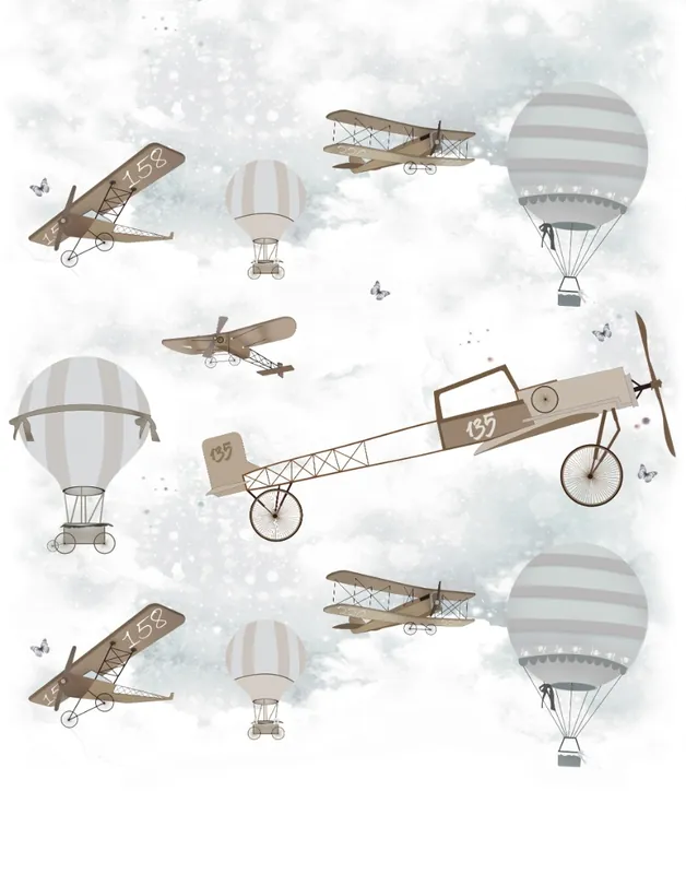 Snelle Levering Noordwand Kids Walls Fotobehang met vliegtuigen en luchtballonnen - 45859