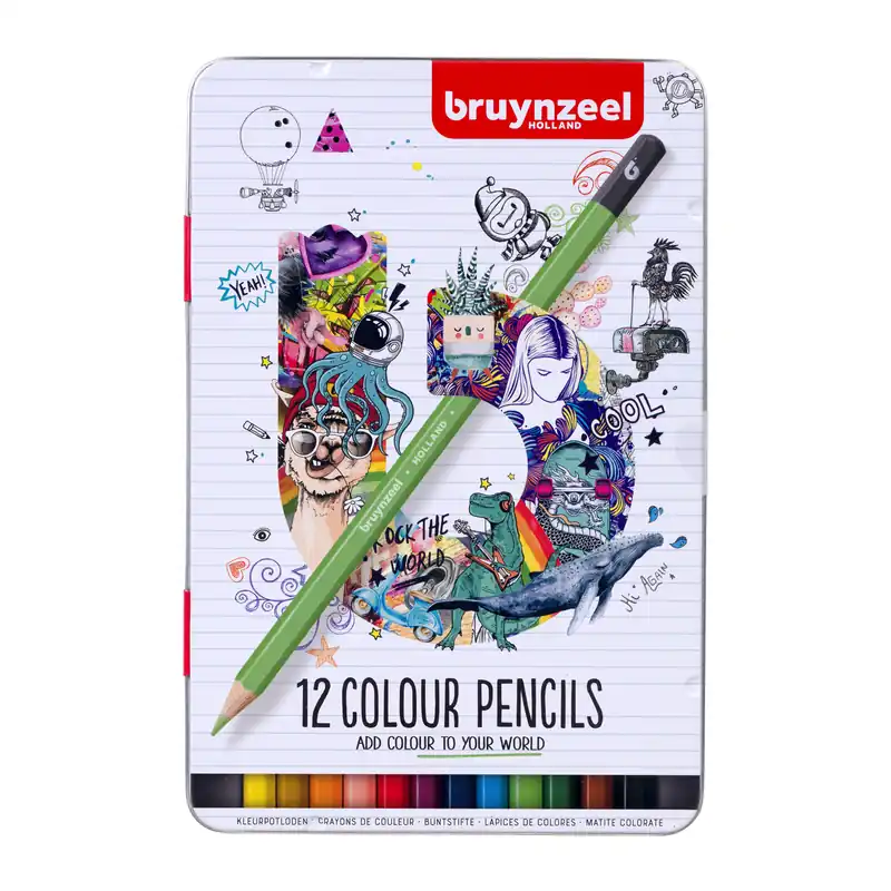 Tijdelijk Beschikbaar Bruynzeel Kleurpotloden blik - 12 kleuren