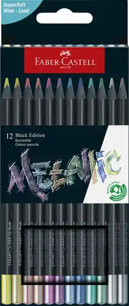 Flitsaanbieding Faber Castell Kleurpotlood Black Edition - 12 stuks Metallic