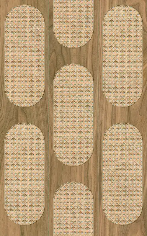 Novamur Leyla Behang met rotan en hout patroon - 81638 Rechtstreeks Van De Fabrikant